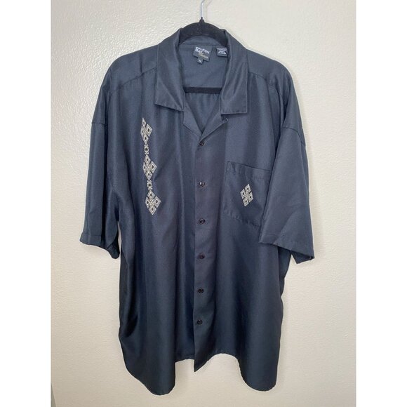Falcon Bay Classics Black Button-Up Short‎ Sleeve Shirt Mens 3X Embroidered - Picture 2 of 6